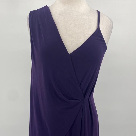 ASOS Maxi Dress Gown Asymmetric Draped Faux Wrap V Neck Purple Womens size 8 - Picture 3 of 11